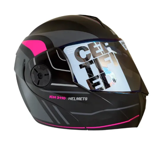 CASCO ABATIBLE ICH 3110 DOBLE VISOR REPLACED NEGRO GRIS OSCURO FUCSIA MATE VISOR AZUL