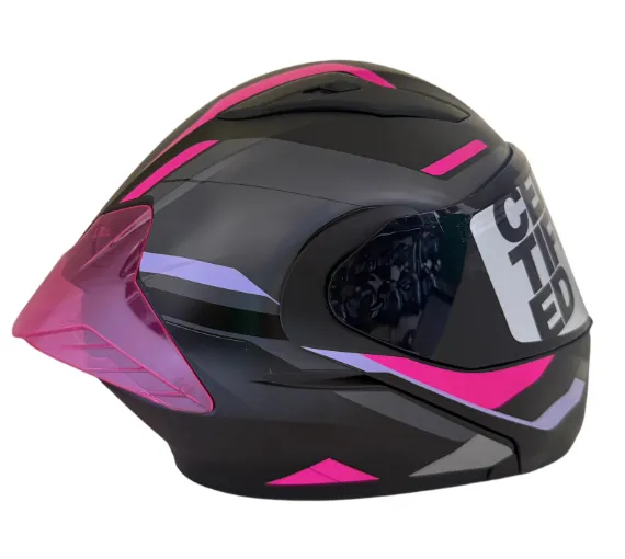 CASCO ABATIBLE ICH 3130 DOBLE VISOR ORIKA NEGRO GRIS OSCURO FUCSIA MATE VISOR NEGRO