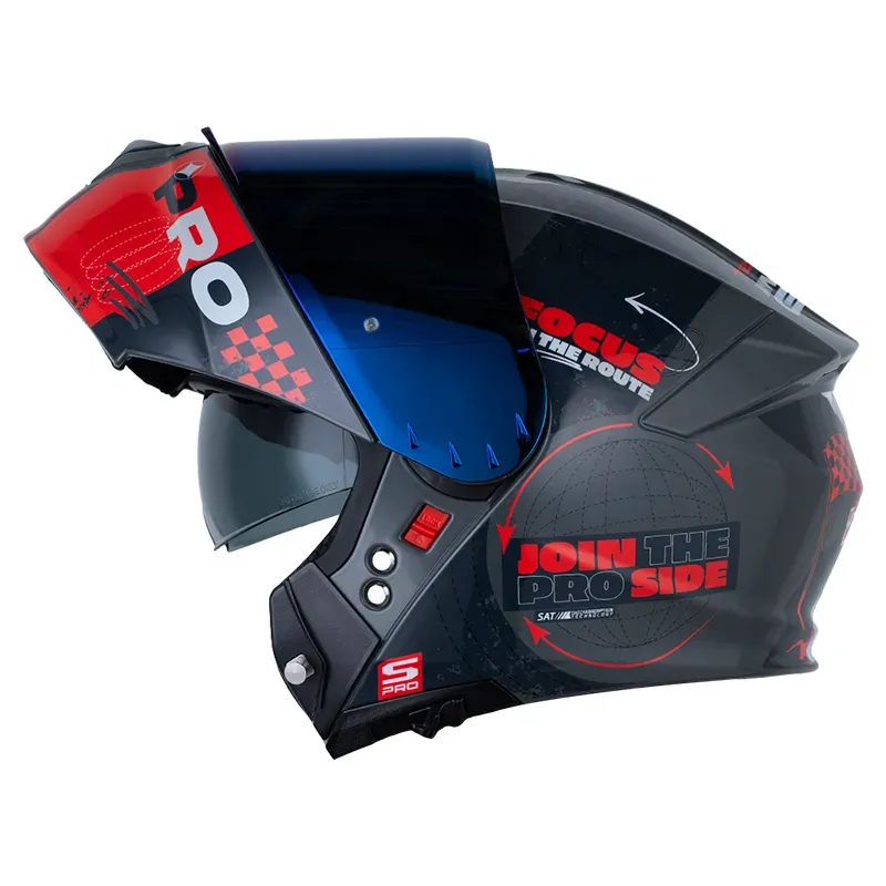 [197146] CASCO ABATIBLE SHAFT PRO 4000 EVO DOBLE VISOR RACING GRIS OSCURO ROJO BRILLO (S)