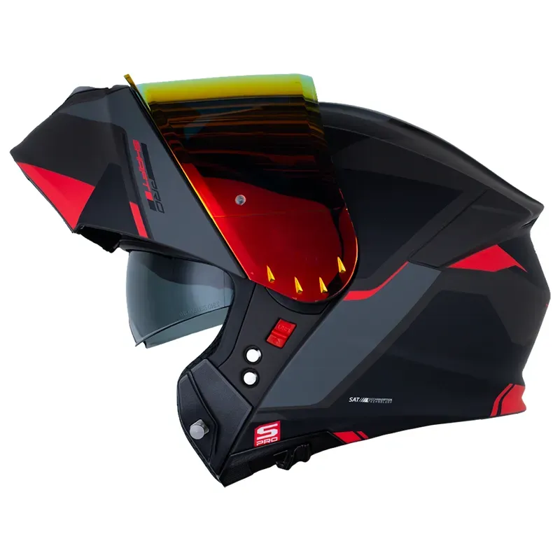 [197176] CASCO ABATIBLE SHAFT PRO 4000 EVO DOBLE VISOR THUON GRIS OSCURO ROJO MATE (S)