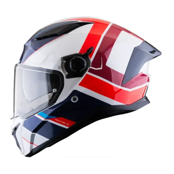 CASCO INTEGRAL SPARTAN DOBLE VISOR PANTHER VALVE A5 BLANCO ROJO AZUL BRILLO