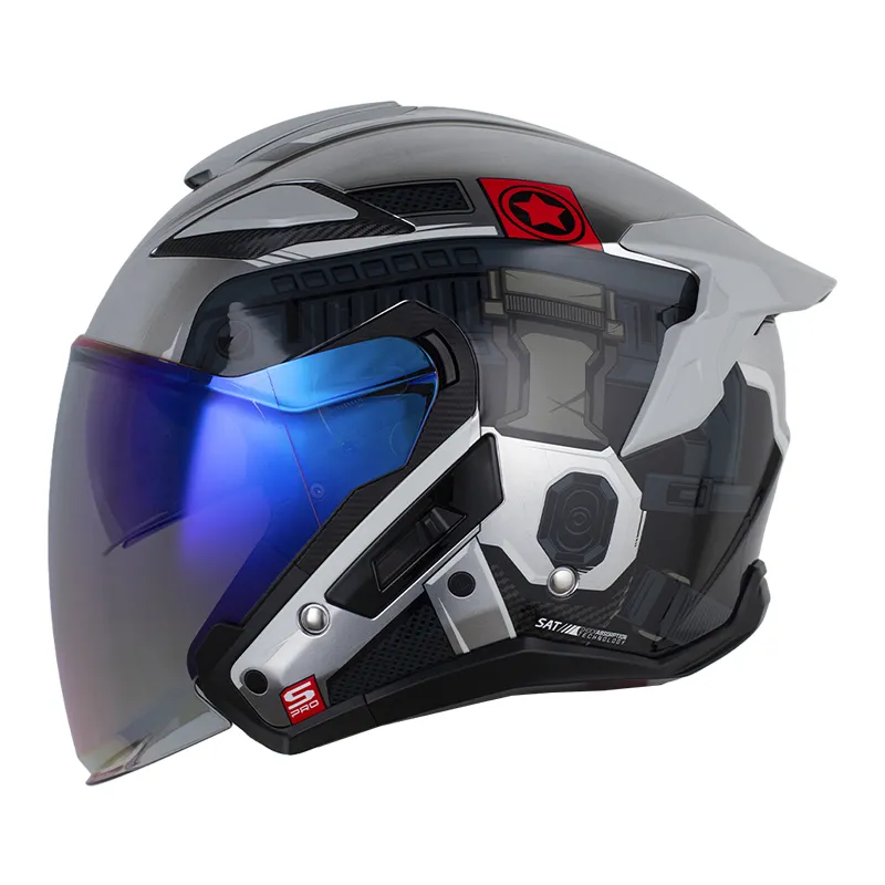 CASCO ABIERTO SHAFT PRO 343 DOBLE VISOR AIRFORCE CROMA METALIZADO GRIS OSCURO BRILLO (S)