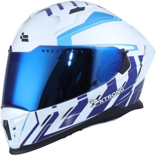 CASCO INTEGRAL XTRONG M69 MACH 1 BLANCO AZUL BRILLO VISOR AZUL (S)