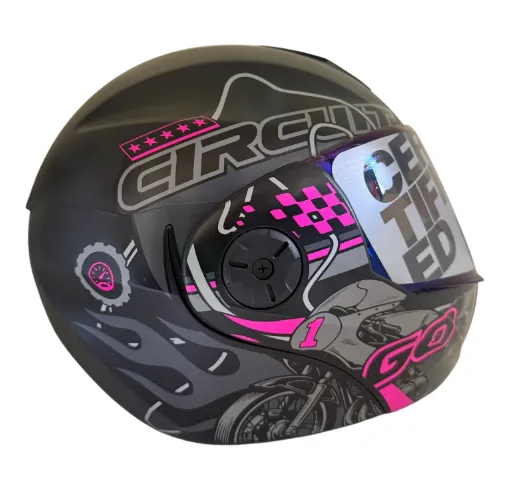 CASCO ABATIBLE ICH 3110 DOBLE VISOR LAP RUSH NEGRO GRIS OSCURO FUCSIA MATE VISOR AZUL