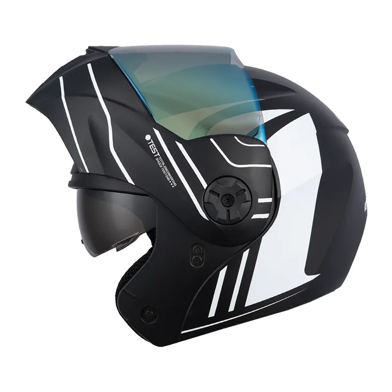 [208800] CASCO ABATIBLE ICH 3110 DOBLE VISOR REPLACED NEGRO BLANCO BLANCO MATE VISOR DORADO (S)