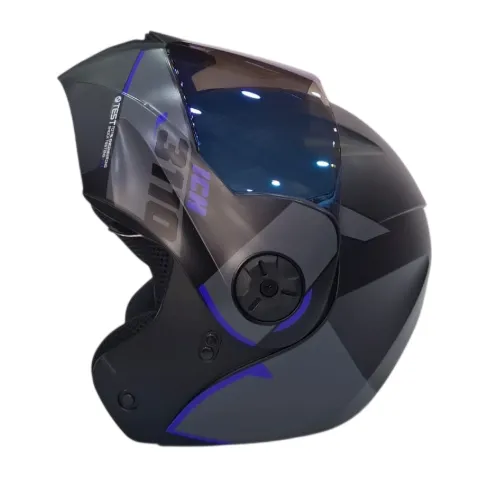 [214995] CASCO ABATIBLE ICH 3110 DOBLE VISOR TREAT NEGRO GRIS OSCURO AZUL MATE VISOR AZUL (S)