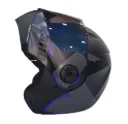 CASCO ABATIBLE ICH 3110 DOBLE VISOR TREAT NEGRO GRIS OSCURO AZUL MATE VISOR AZUL