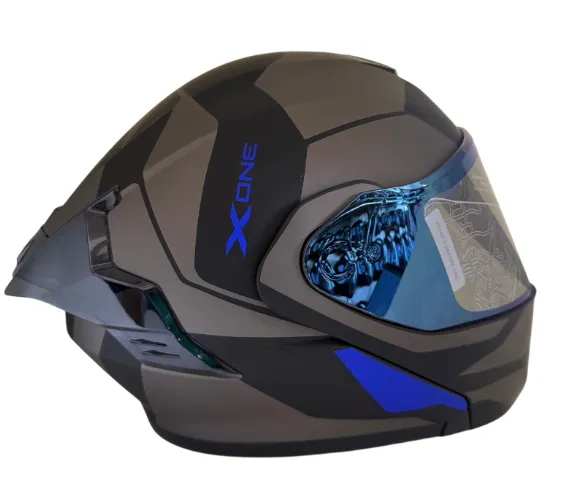 CASCO ABATIBLE X-ONE 3000 RS AIWE NEGRO GRIS OSCURO AZUL MATE VISOR AZUL