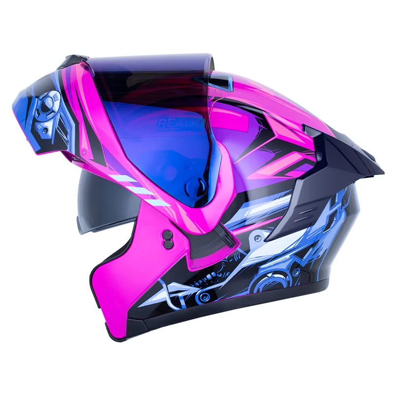 CASCO ABATIBLE X-ONE 3000 RS ENGINE FUCSIA AZUL BRILLO