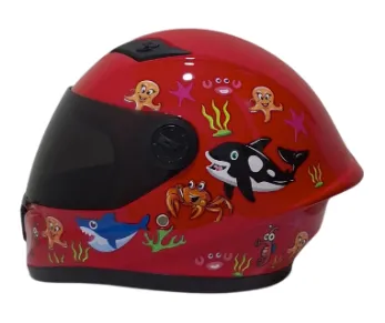 CASCO NIÑO INTEGRAL H308 BALLENA ROJO BRILLO