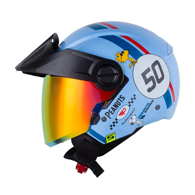CASCO ABIERTO SHAFT 212 PEANUTS MOTORSPORTS AZUL CLARO AZUL OSCURO BRILLO