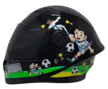 CASCO NIÑO INTEGRAL H308 FUTBOL NEGRO BRILLO