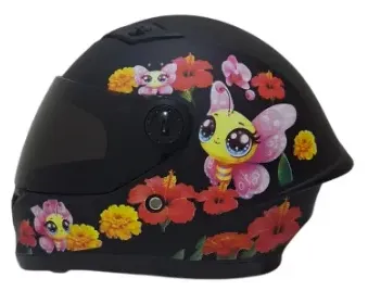 CASCO NIÑA INTEGRAL H308 MARIPOSA NEGRO MATE