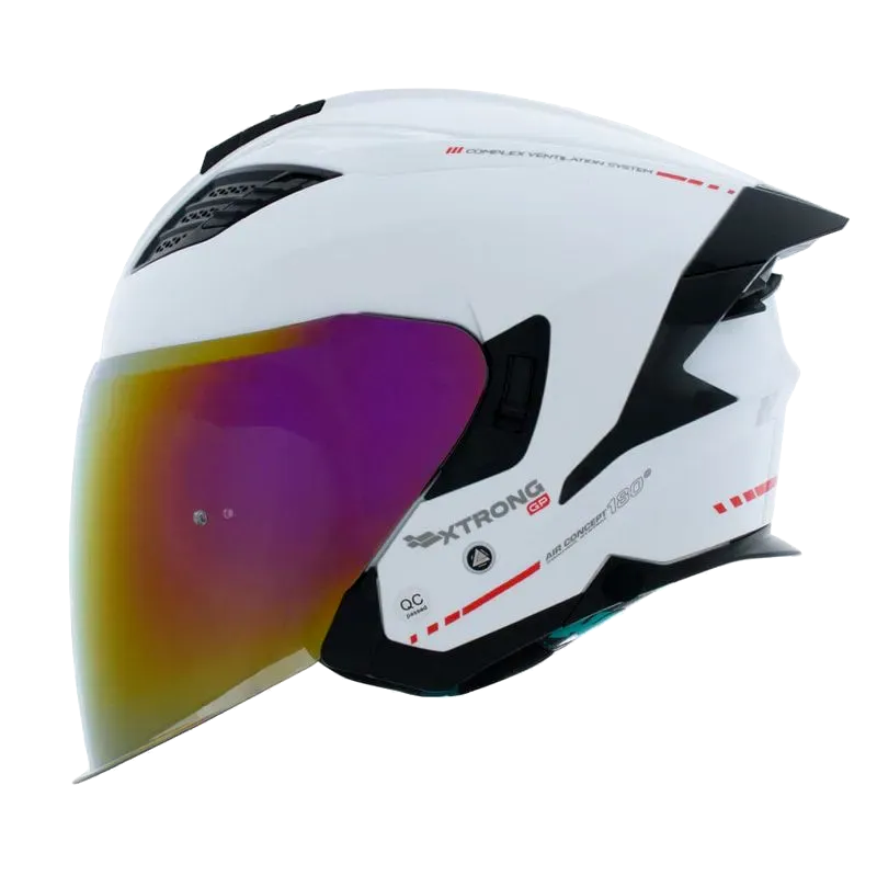 CASCO ABIERTO XTRONG GP BLANCO ROJO BRILLO SPOILER NEGRO VISOR ROJO