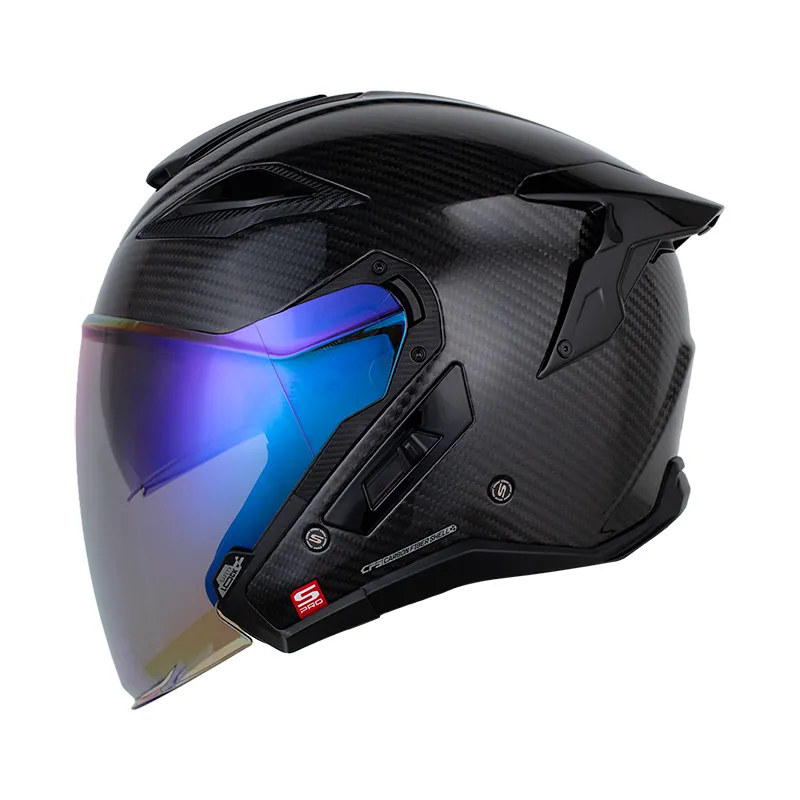 [202593] CASCO ABIERTO SHAFT PRO 343 DOBLE VISOR CARBONO SOLID NEGRO GRIS BRILLO (S)