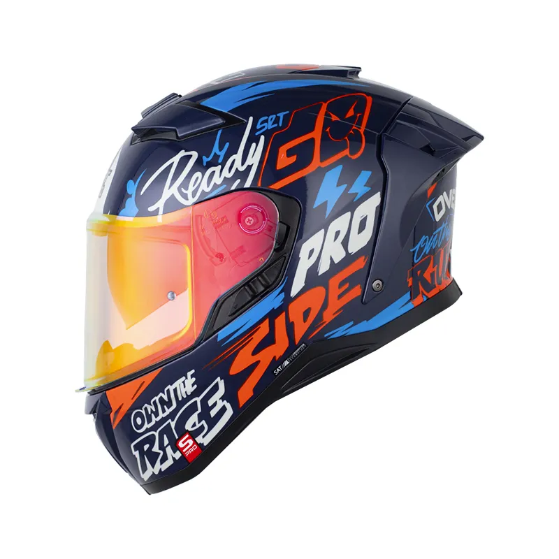CASCO INTEGRAL SHAFT PRO 606SP DOBLE VISOR DAMN AZUL OSCURO NARANJA BRILLO