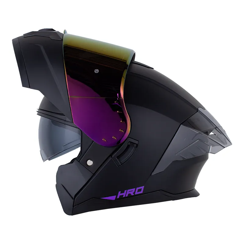 CASCO ABATIBLE HRO 3480 DOBLE VISOR SOLID V2 NEGRO MORADO MATE