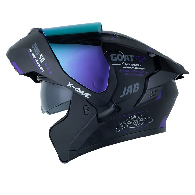 CASCO ABATIBLE X-ONE 3000 RS DOBLE VISOR IRON NEGRO MORADO MATE