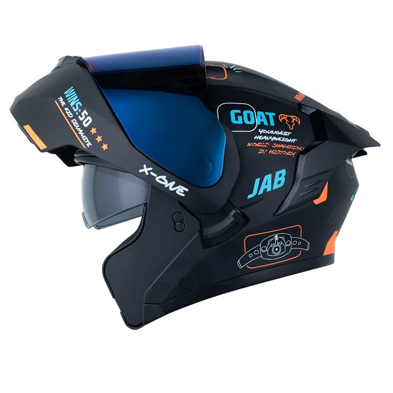 CASCO ABATIBLE X-ONE 3000 RS DOBLE VISOR IRON NEGRO NARANJA MATE