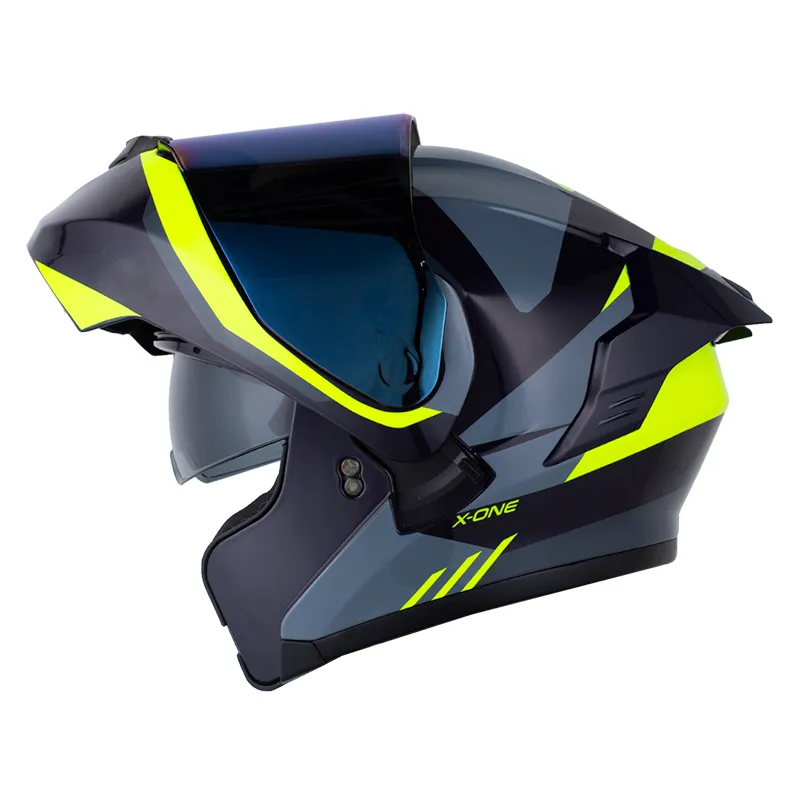 CASCO ABATIBLE X-ONE 3000 RS DOBLE VISOR STOPPER AZUL OSCURO AMARILLO BRILLO