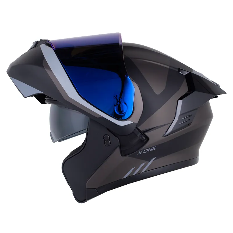 CASCO ABATIBLE X-ONE 3000 RS DOBLE VISOR STOPPER NEGRO GRIS OSCURO MATE