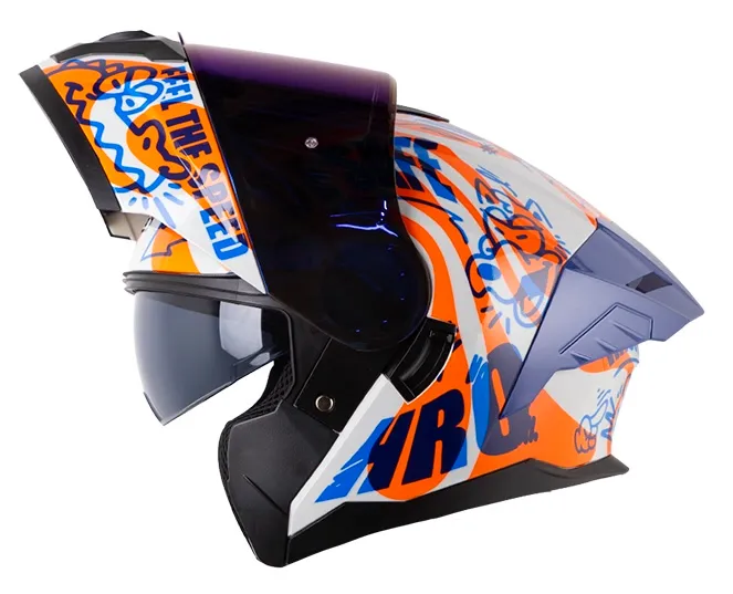 CASCO ABATIBLE HRO 3480 EVO DOBLE VISOR OVER GRIS CLARO NARANJA BRILLO (S)