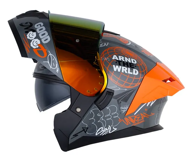 CASCO ABATIBLE HRO 3480 EVO DOBLE VISOR BLL SHT GRIS OSCURO NARANJA BRILLO