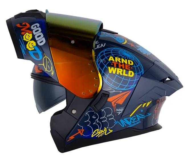 CASCO ABATIBLE HRO 3480 EVO DOBLE VISOR BLL SHT AZUL OSCURO AZUL BRILLO