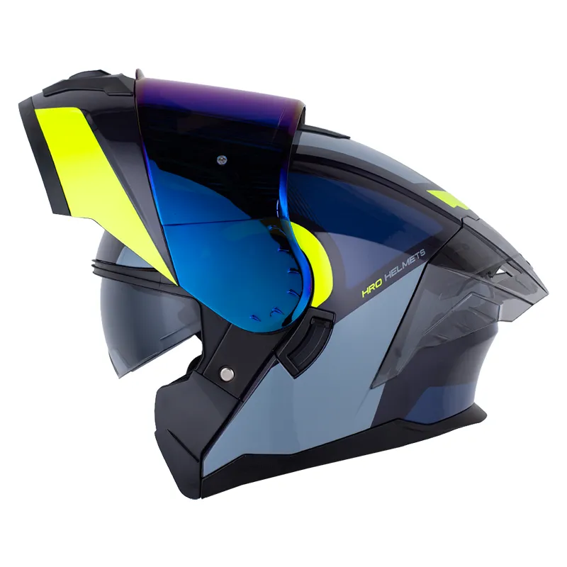 CASCO ABATIBLE HRO 3480 DOBLE VISOR PEPX AZUL OSCURO AMARILLO BRILLO (S)