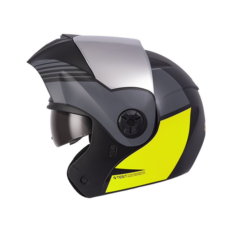 CASCO ABATIBLE ICH 3110 DOBLE VISOR XMAL NEGRO AMARILLO MATE VISOR SILVER (S)