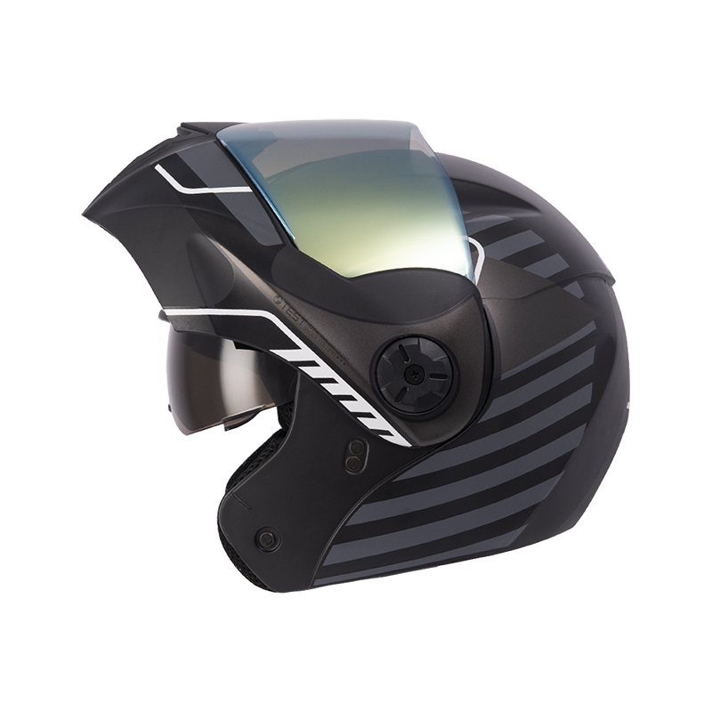 CASCO ABATIBLE ICH 3110 DOBLE VISOR BUZZ NEGRO GRIS CLARO MATE VISOR DORADO (S)