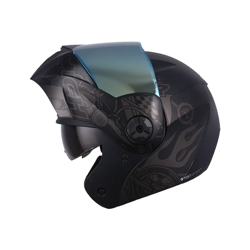 CASCO ABATIBLE ICH 3110 DOBLE VISOR LAP RUSH NEGRO GRIS OSCURO MATE VISOR DORADO