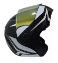 CASCO ABATIBLE ICH 3110 DOBLE VISOR HOLLOW NEGRO BLANCO BLANCO MATE VISOR DORADO