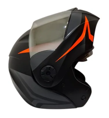 CASCO ABATIBLE ICH 3110 DOBLE VISOR HOLLOW NEGRO GRIS OSCURO NARANJA MATE VISOR SILVER