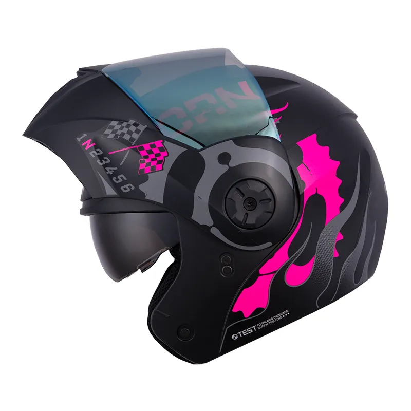 [208968] CASCO ABATIBLE ICH 3110 DOBLE VISOR SPEED UP NEGRO GRIS OSCURO FUCSIA MATE VISOR DORADO (S)
