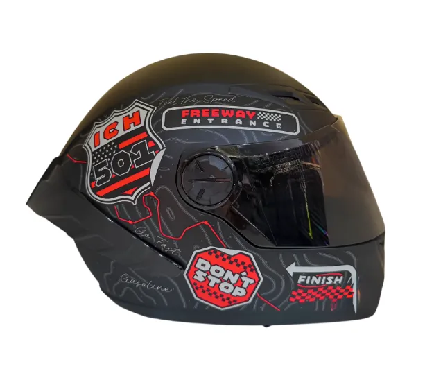 CASCO INTEGRAL ICH 501SP RUTERO NEGRO ROJO GRIS VISOR NEGRO MATE