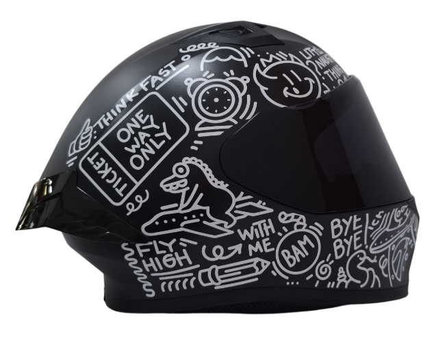 CASCO INTEGRAL ICH 503 DOOOODLE NEGRO BLANCO MATE VISOR NEGRO