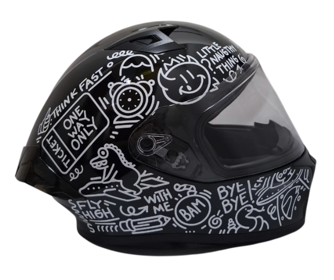 CASCO INTEGRAL ICH 503 DOOOODLE NEGRO BLANCO BRILLO VISOR TRANSPARENTE