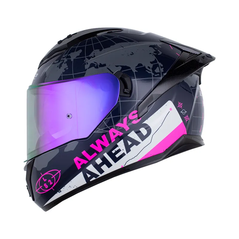 CASCO INTEGRAL LS2 806 DOBLE VISOR BEYOND AZUL OSCURO FUCSIA BRILLO