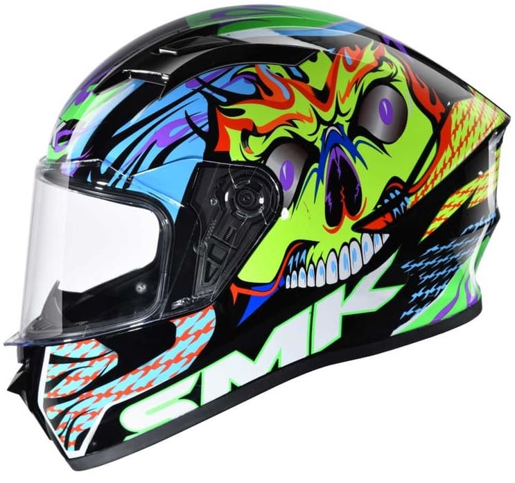 CASCO INTEGRAL SMK STELLAR SKULL NEGRO AZUL BRILLO