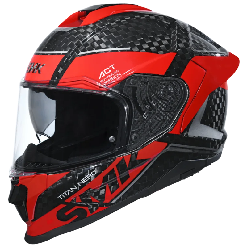 CASCO INTEGRAL SMK TITAN CARBON NERO NEGRO ROJO BRILLO