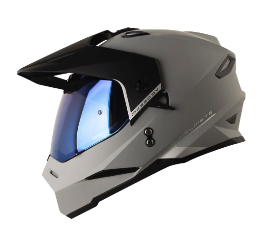 CASCO MULTIPROPOSITO HRO MX330 DOBLE VISOR SOLID GRIS SILVER MATE VISOR AZUL