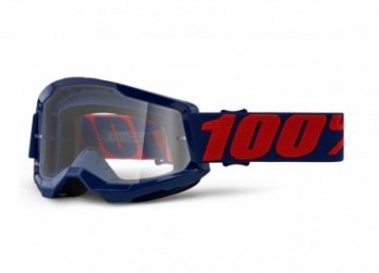 GAFAS CROSS 100% ORIGINAL STRATA 2 AZUL NAVY LENTE TRANSPARENTE