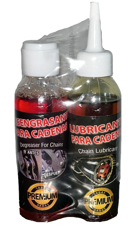 KIT ECONOMICO SABAS PREMIUM DESENGRASANTE Y LUBRICANTE PARA CADENAS 