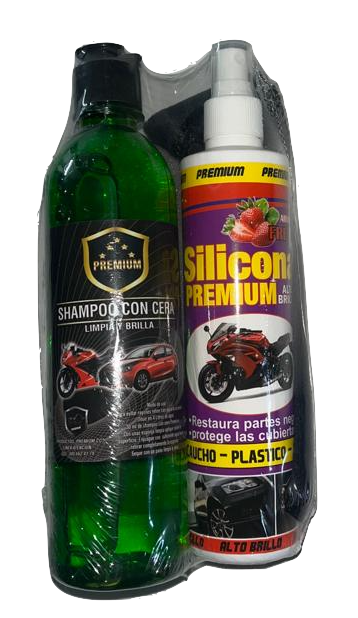 KIT LIMPIEZA PREMIUM SABAS SHAMPOO Y SILICONA PARTES BRILLANTES