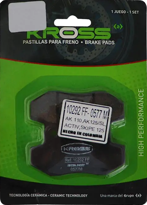 [10292] PASTA DE FRENO KROSS DELANTERA AKT AK110-NKD-FLEX/HONDA CB 250-CBX 125/KYMCO ACTIVE 110-125R-DX 150