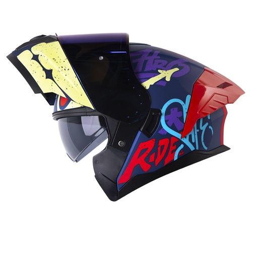CASCO ABATIBLE HRO 3480 EVO DOBLE VISOR LETTER FACE AZUL OSCURO MORADO MATE