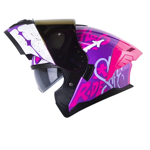 CASCO ABATIBLE HRO 3480 EVO DOBLE VISOR LETTER FACE MORADO FUCSIA BRILLO
