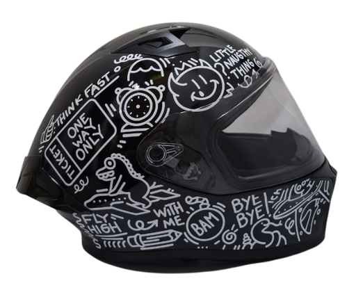 CASCO INTEGRAL ICH 503 DOOOODLE NEGRO BLANCO BRILLO VISOR TRANSPARENTE