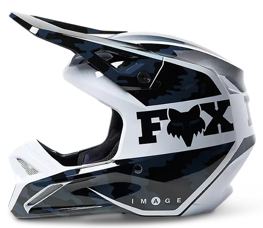CASCO CROSS FOX V1 NUKLR NEGRO AZUL BLANCO BRILLO